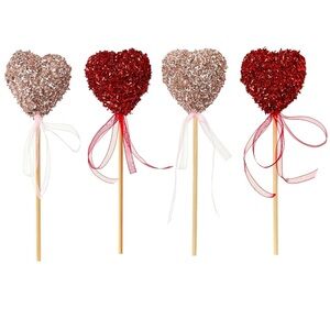 Heart-Shaped Glitter Party Picks - Red and Pink 4CT